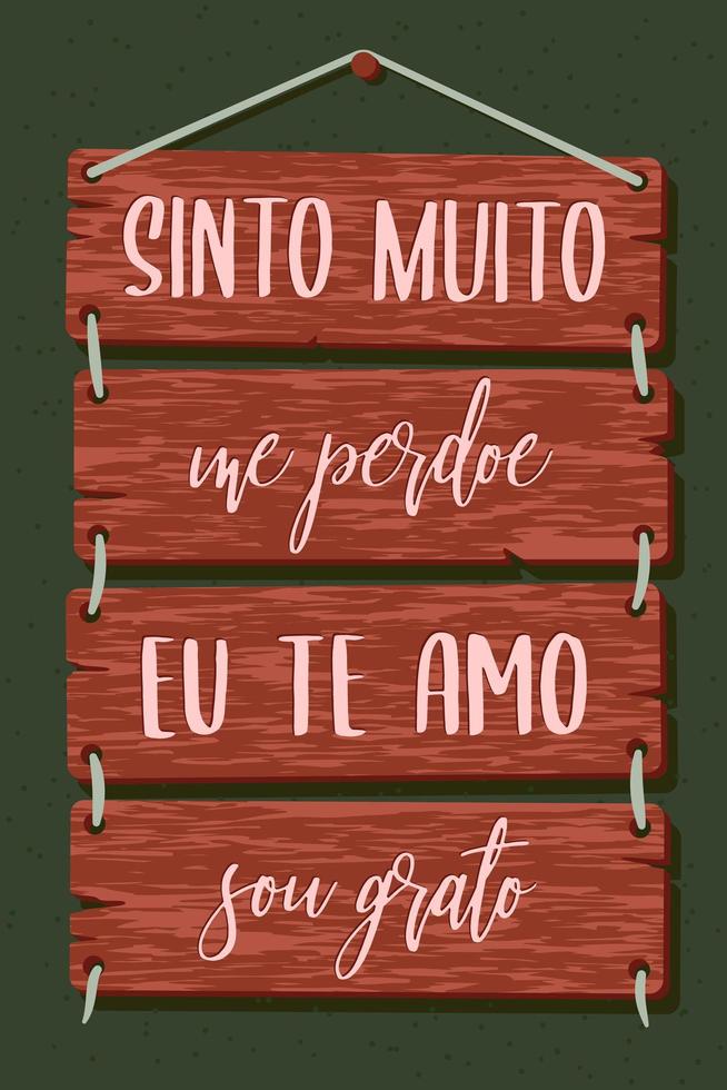 Pallet in Portuguese. Translation - I am really sorry, Forgive me, I love you, I'm grateful vector