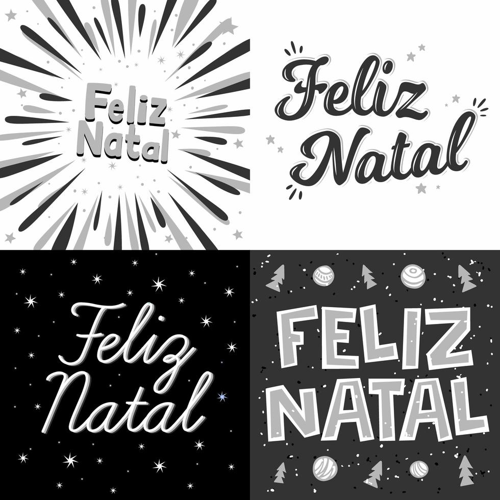 cuatro vectores de feliz navidad portugueses brasileños. traducción - feliz navidad