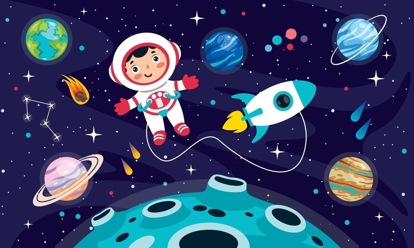 fondo espacial con personaje de dibujos animados vector