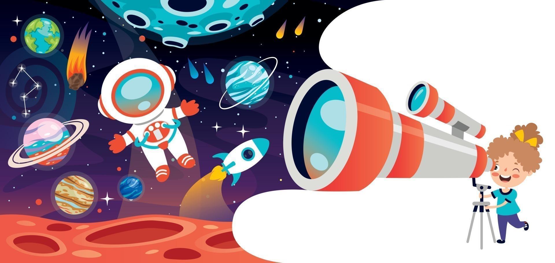 fondo espacial con personaje de dibujos animados vector