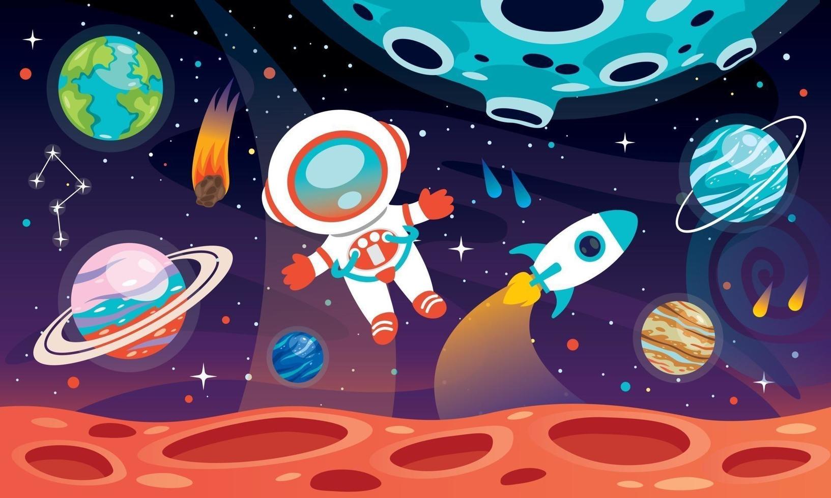 Space Background With Cartoon Character vector