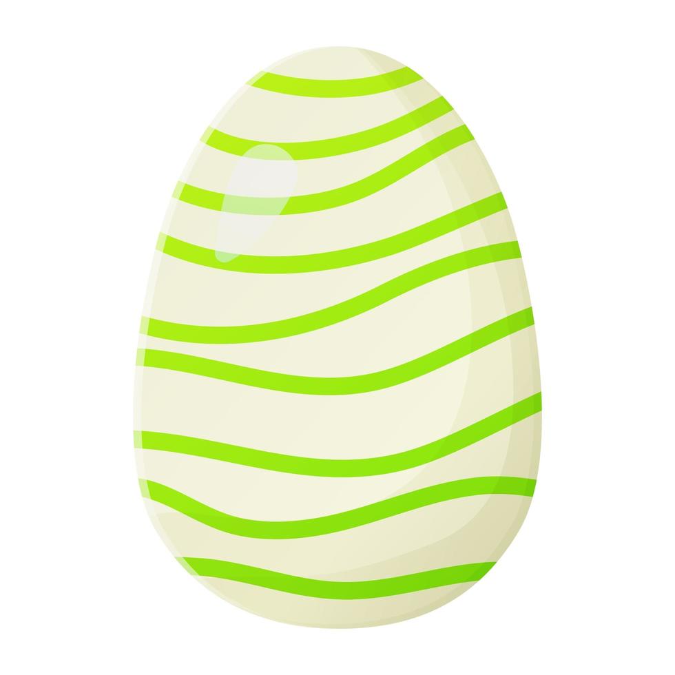 Cute realistic Easter egg painted with green wavy stripes. Can be used as easter hunt element for web banners, posters and web pages. Stock vector illustration in cartoon style