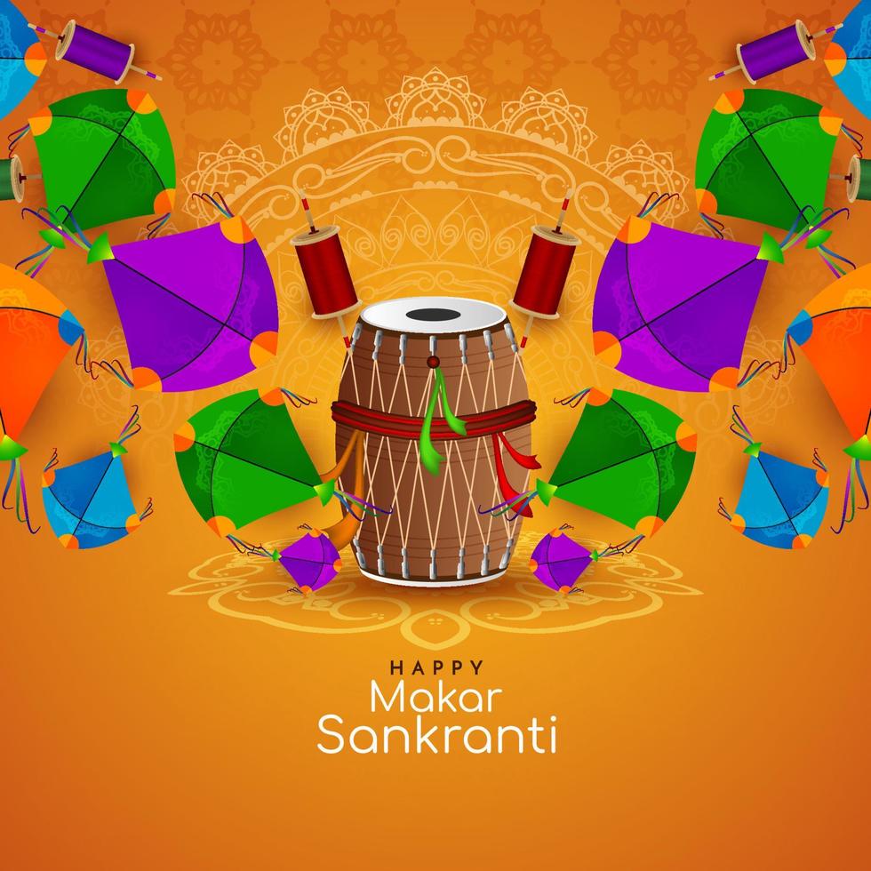 diseño de fondo del festival makar sankranti con cometas de colores vector