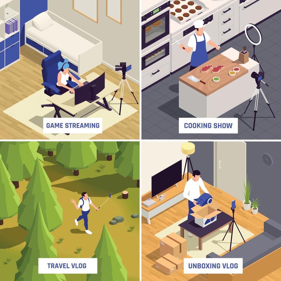 Blogger Vlogger Isometric Set vector