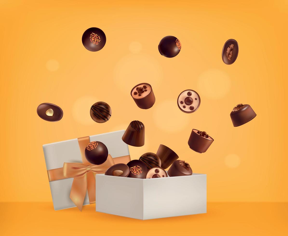 composición realista de caja de dulces vector