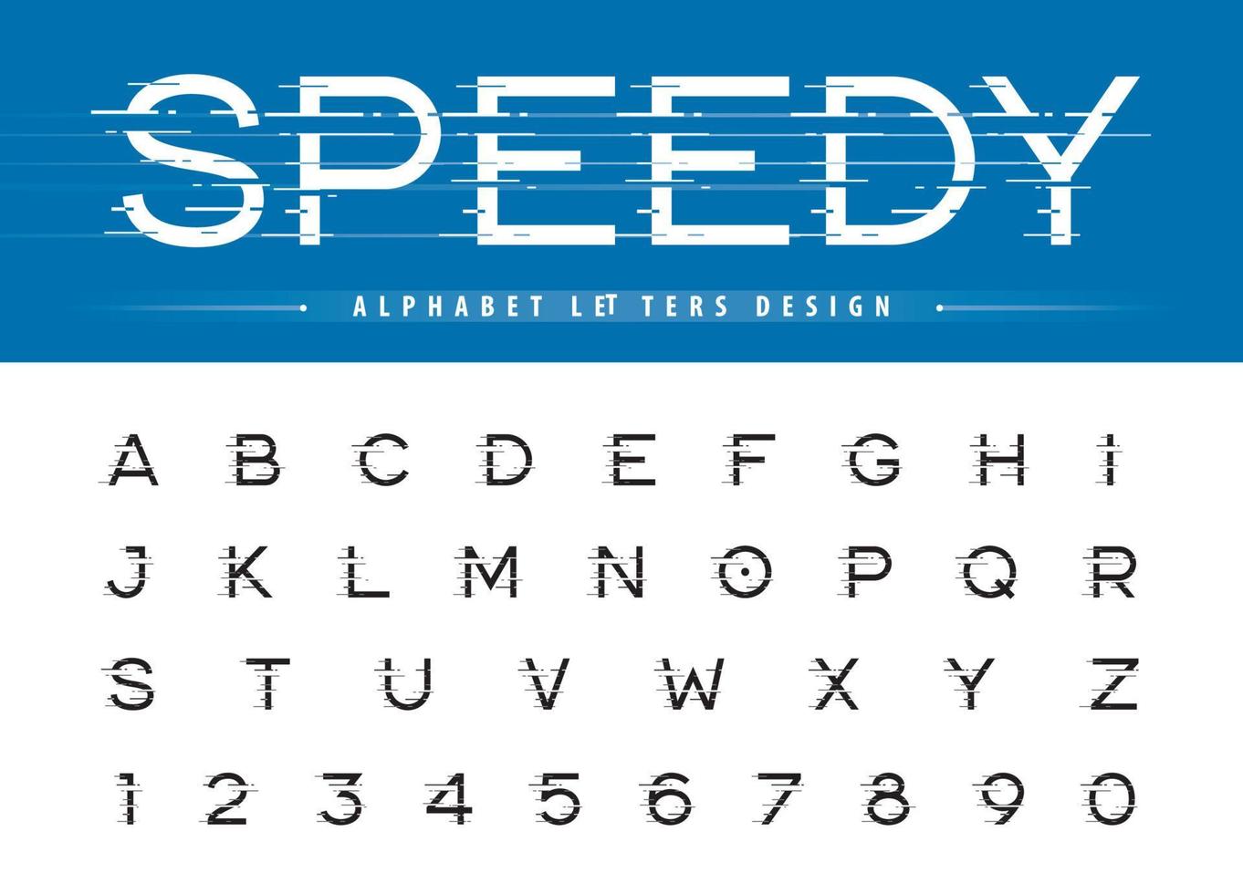 Abstract Speed Letter fonts, Modern Glitch Alphabet Letters and numbers vector