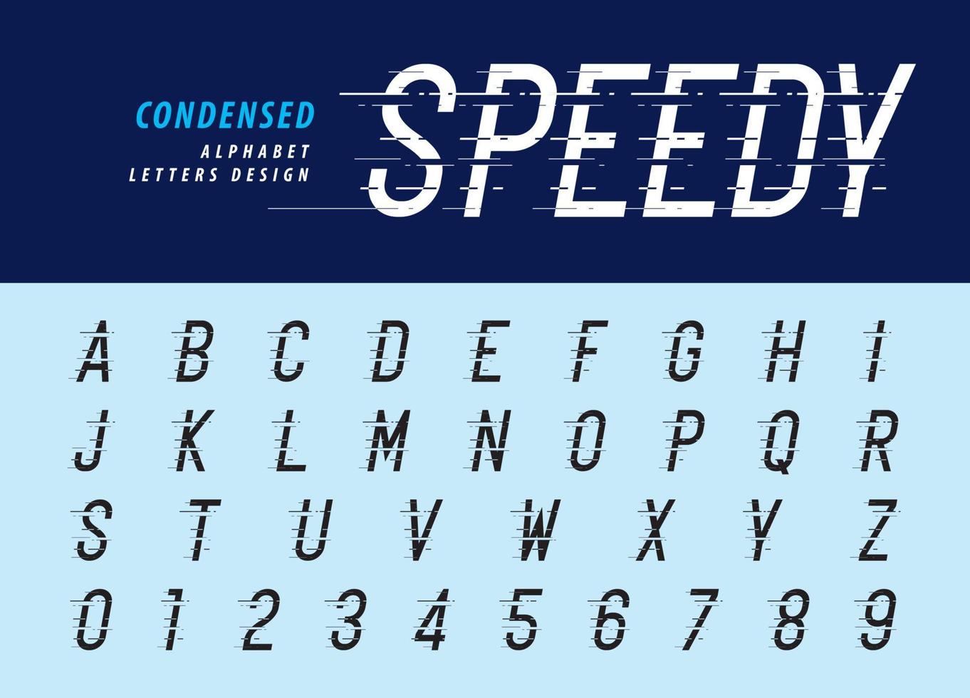 Speed Condensed Italic Letter fonts, Modern Glitch Modern Alphabet Letters and numbers vector