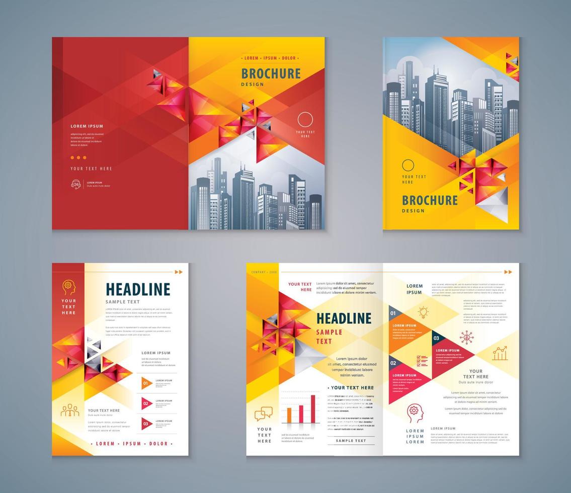 vector de fondo de triángulo geométrico rojo abstracto, folleto de portada, folleto, conjunto de diseño de folleto.