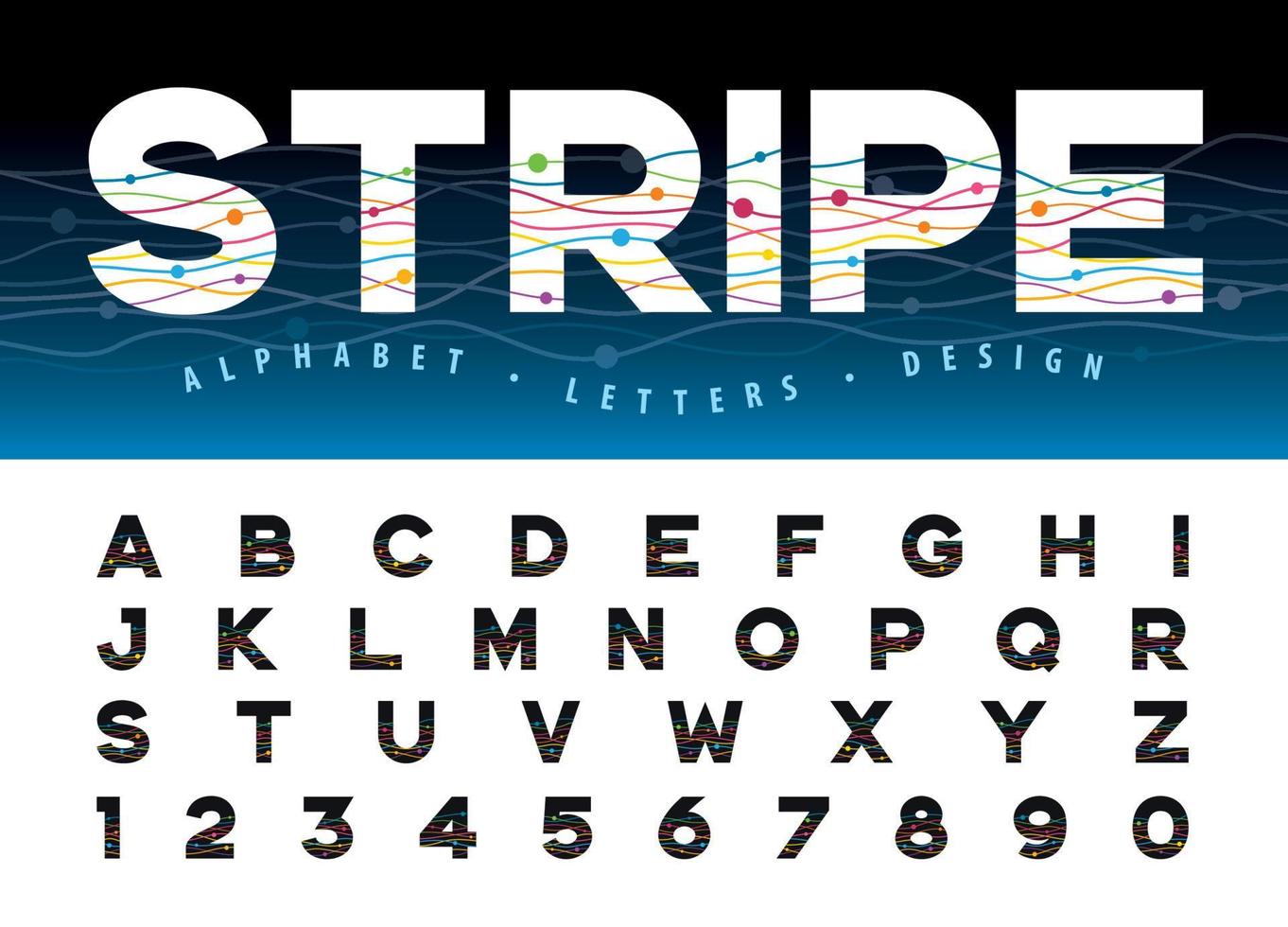 Wave Stripe Lines Alphabet Letters and numbers, Modern Water Ripple Lines vector