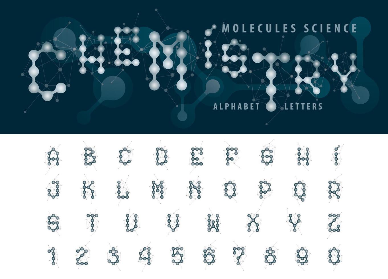 conjunto de letras condensadas químicas futuristas de fuentes geométricas, letras y números abstractos del alfabeto celular de moléculas vector