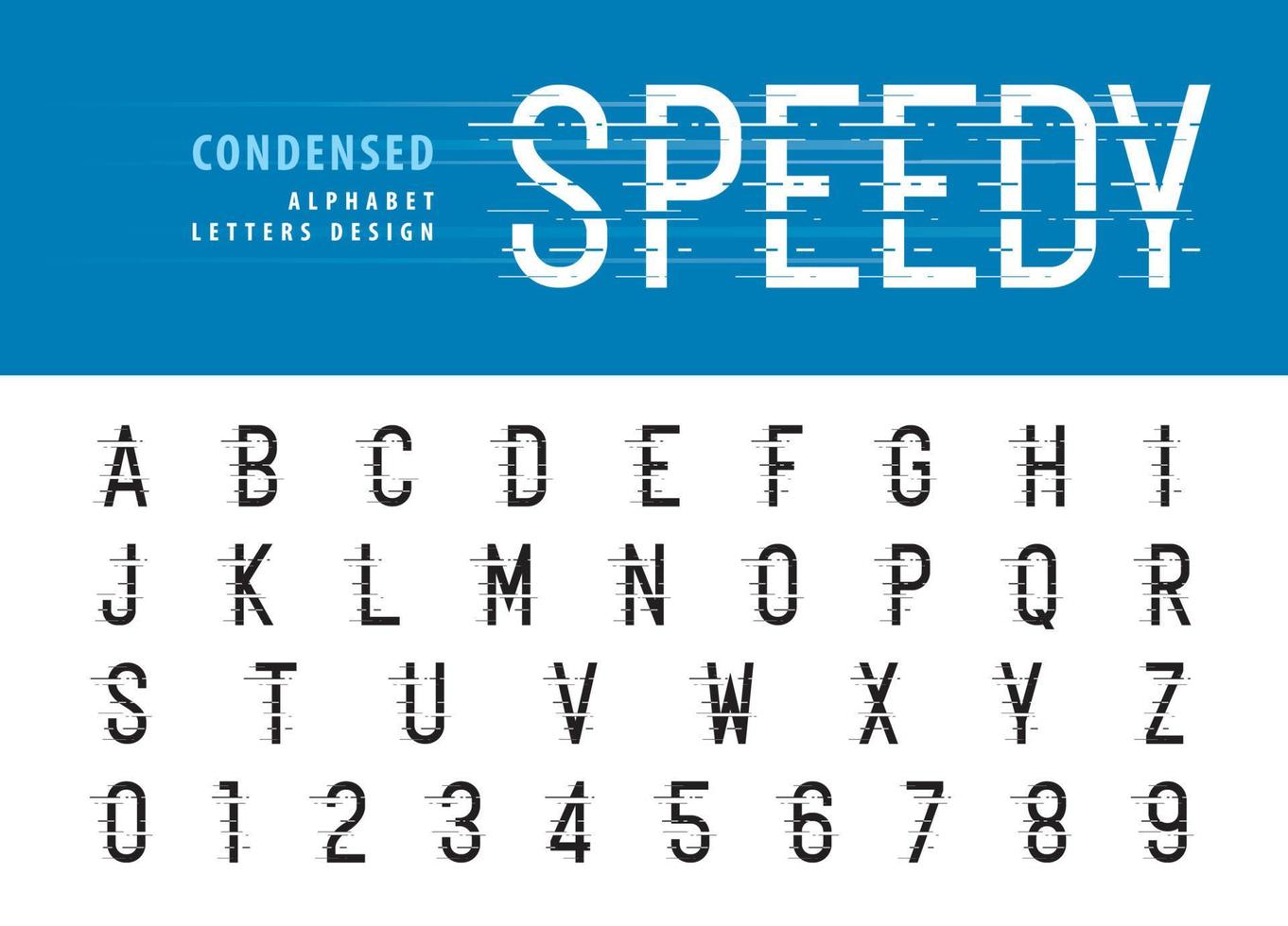 Modern Speed Condensed Letter fonts, Glitch Modern Alphabet Letters and numbers vector