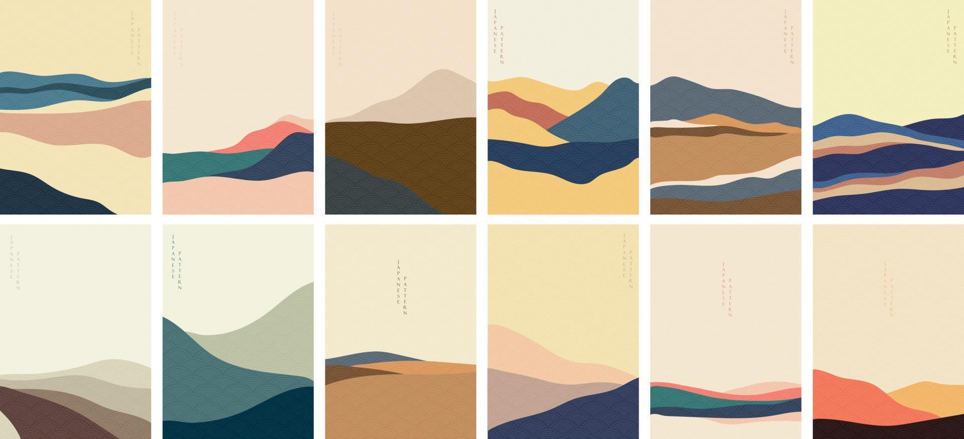 fondo de paisaje natural con vector patrón japonés. plantilla geométrica en tradicional de japón. montaña en el diseño de carteles asiáticos. artes abstractas.