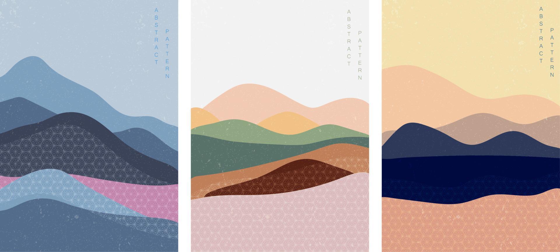 Landscape background with Japanese pattern vector. Curve template with geometric elements. vector