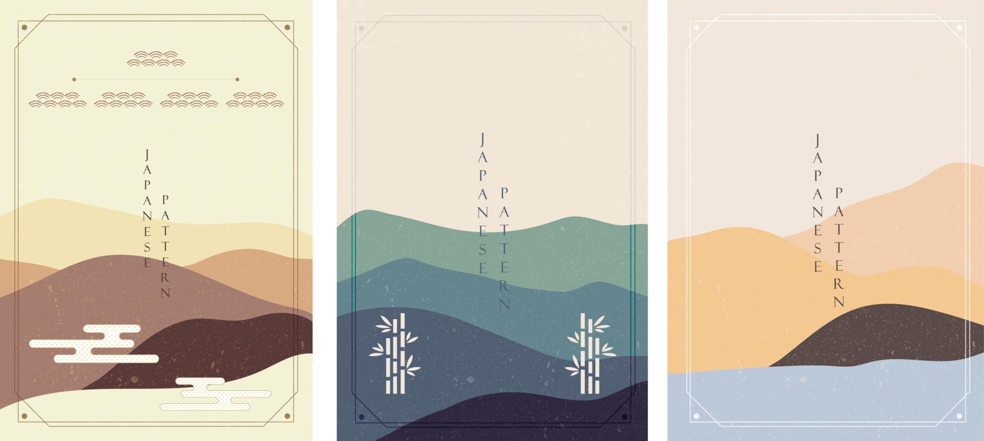 fondo japonés y vector de plantilla. frontera de montaña y paisaje en estilo asiático.