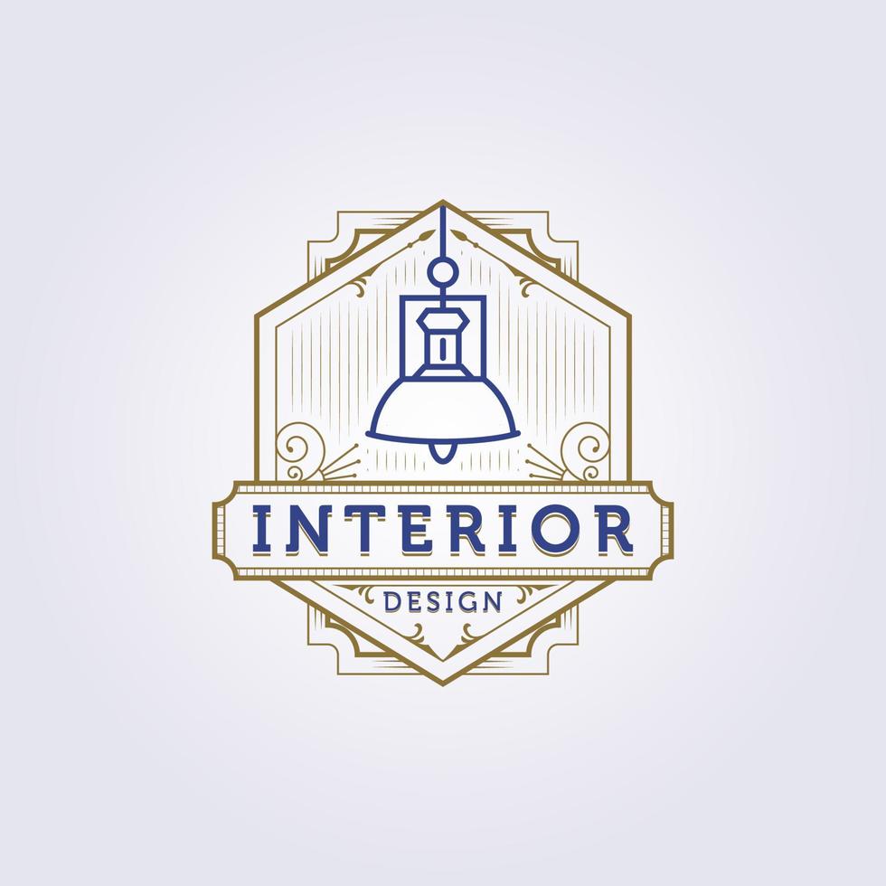 Diseño de ilustración de vector de logotipo de muebles interiores de lámpara colgante vintage, diseño de logotipo retro