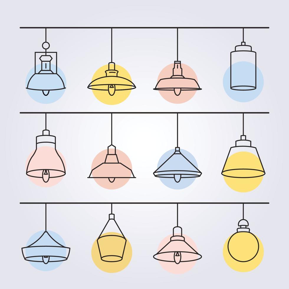 conjunto y paquete de lámpara colgante moderna luz icono símbolo logotipo vector ilustración diseño