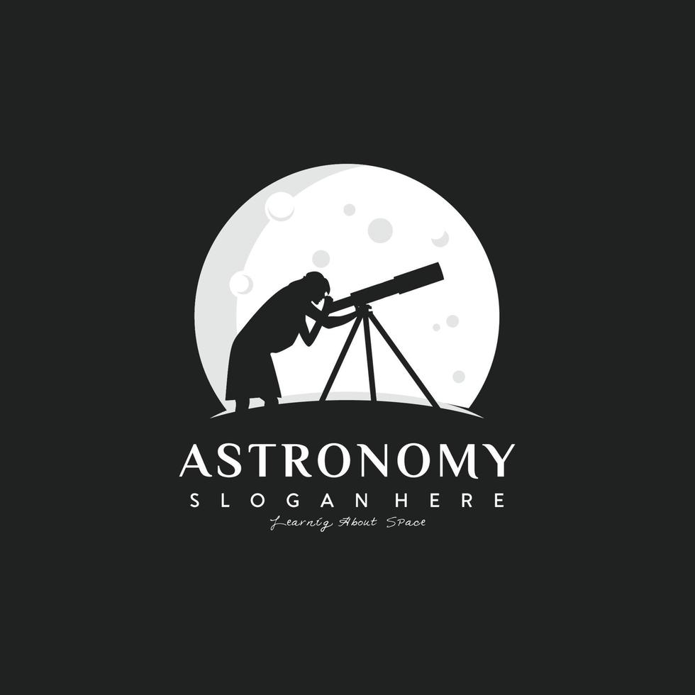 silueta de niña de astronomía abstracta en el diseño de ilustración de vector de logotipo de fondo de luna