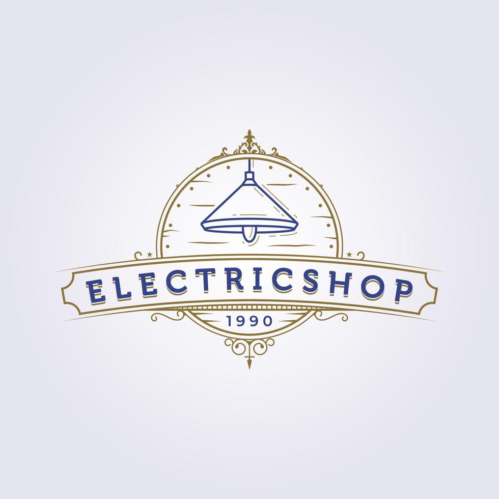 diseño de ilustración de vector de logotipo de tienda eléctrica de logotipo de muebles de interior de lámpara colgante vintage