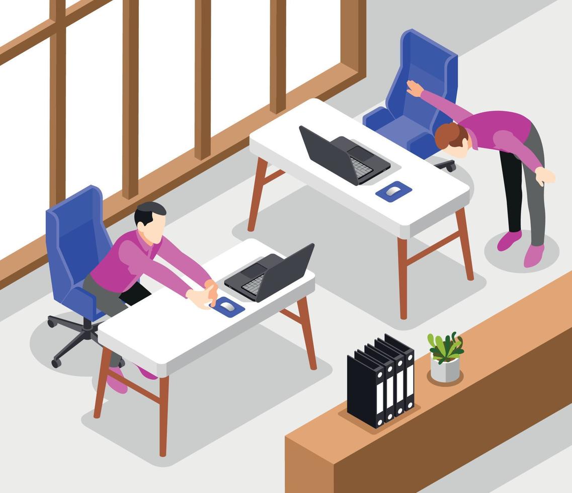 Office Stretches Isometric Background vector