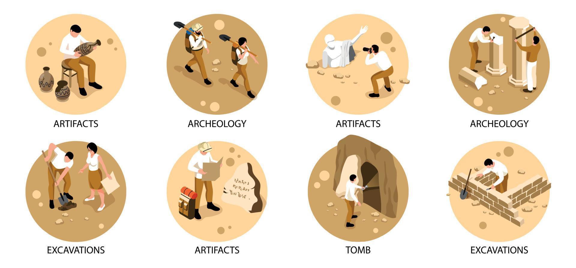 Archaeology Isometric Set vector