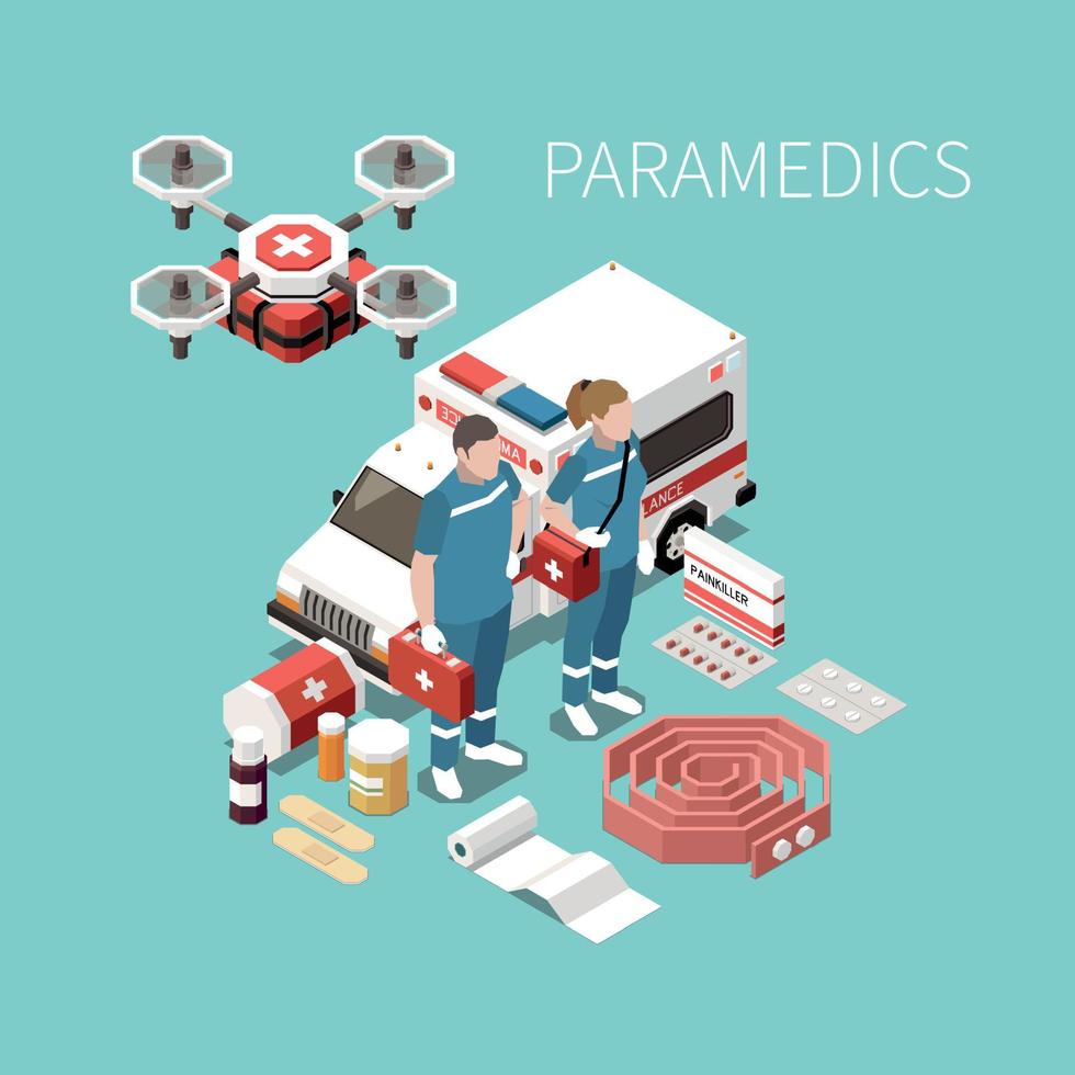 Paramedics Isometric Background vector