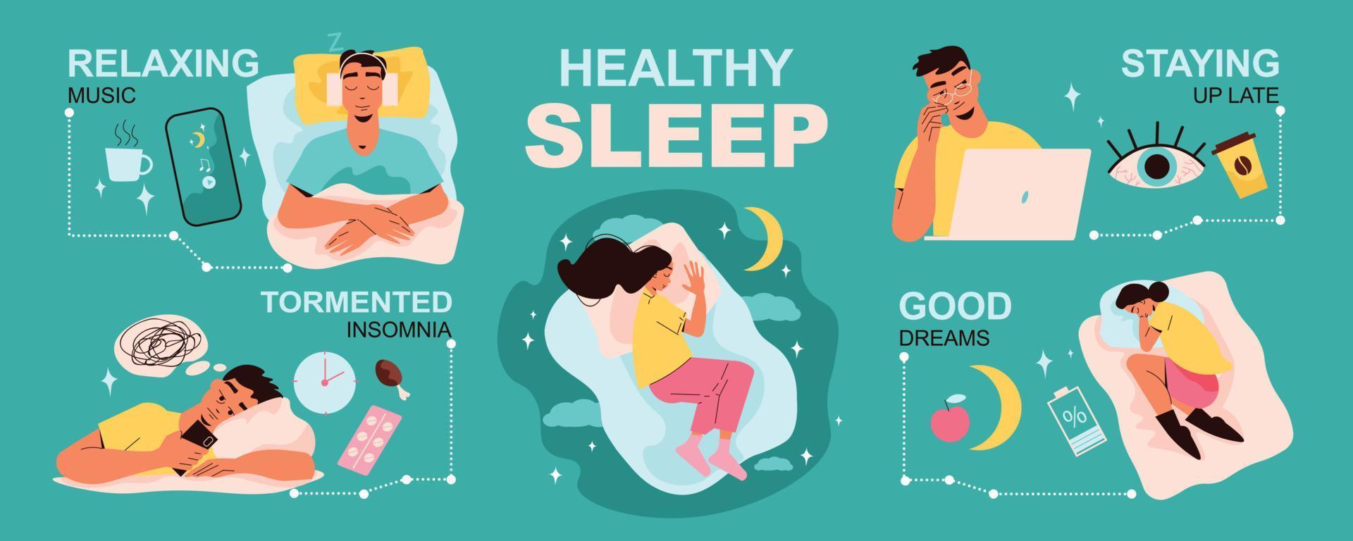 Healthy Sleep Infographic Set vector