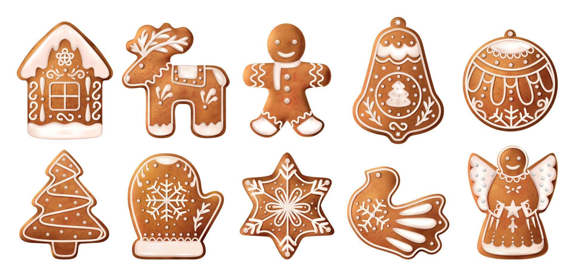 Realistic Christmas Gingerbread Cookies Icon Set vector