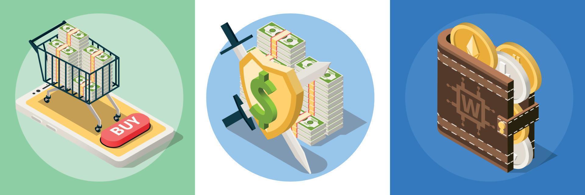 Fintech Round Compositions Set vector