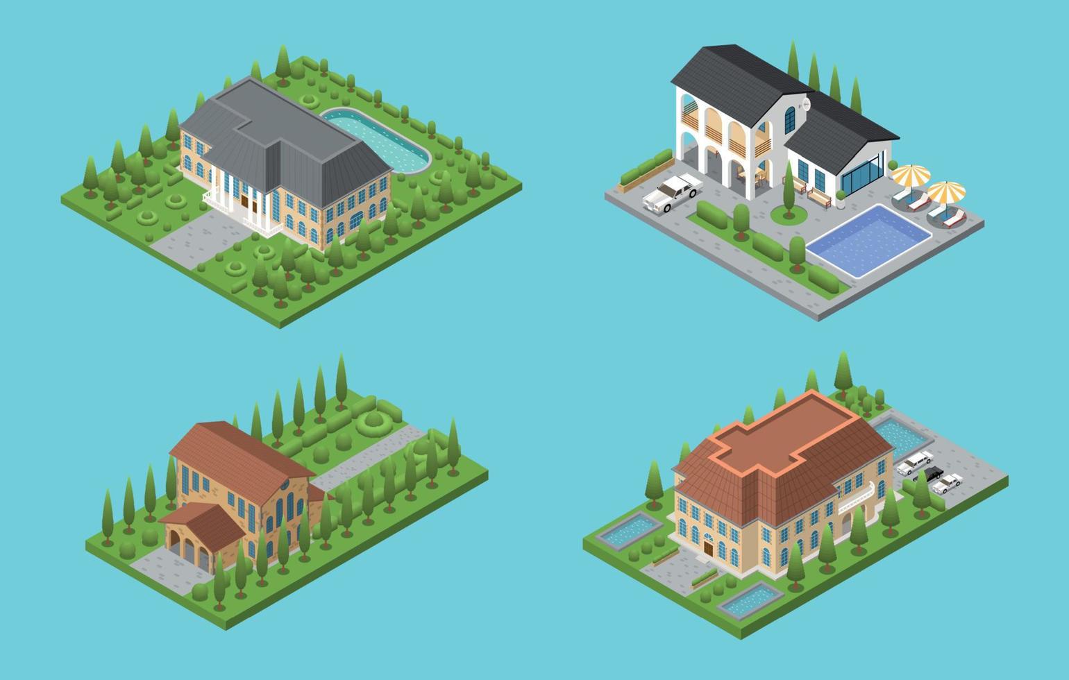 Mansion Villa Isometric Composition vector