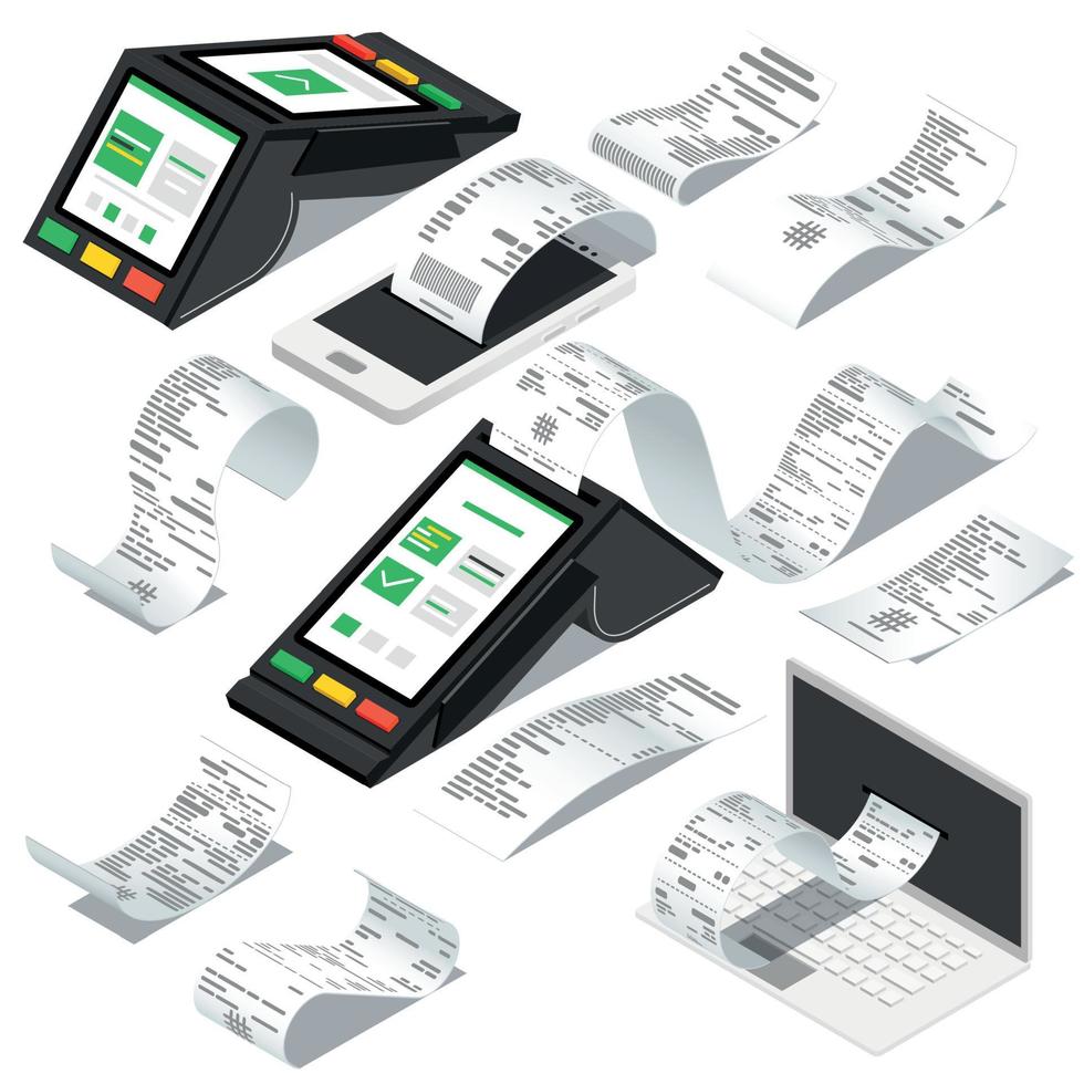 Receipt Bill Isometric Set vector