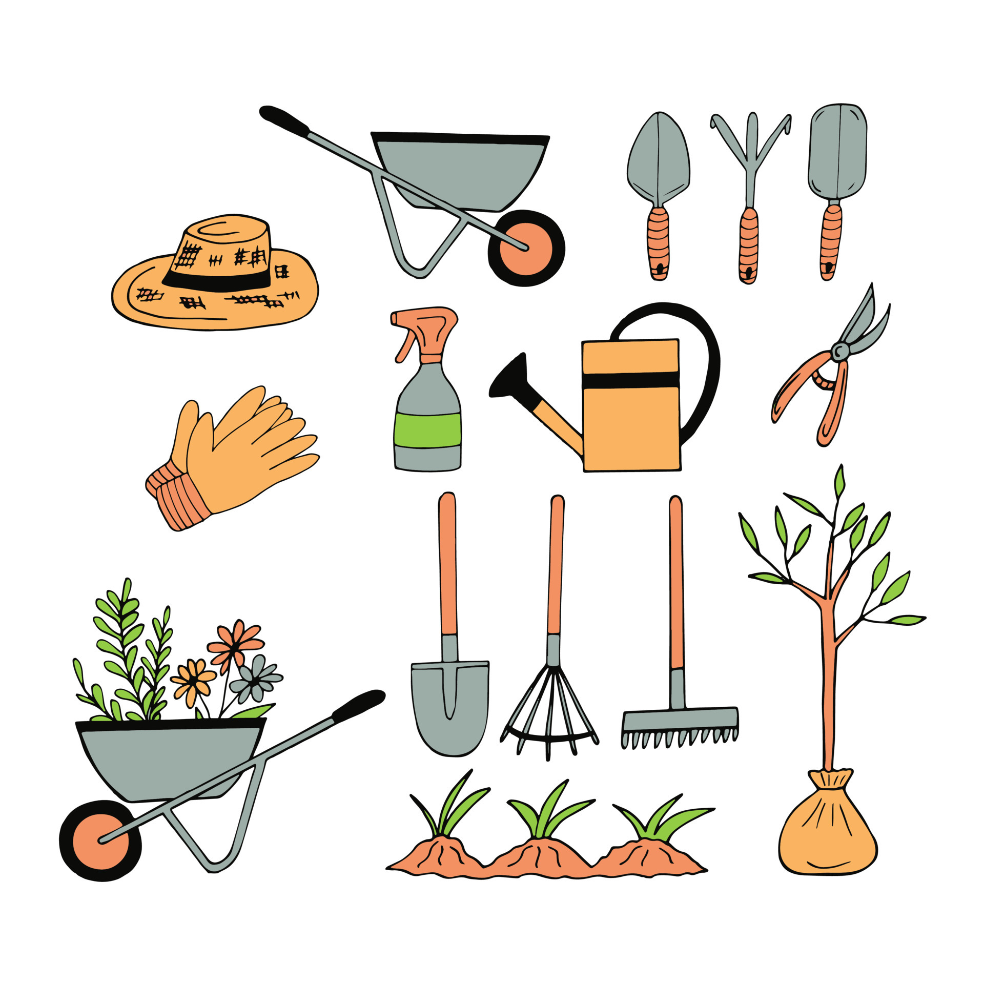 gardening set hand drawn doodle. minimalism, scandinavian 5878164 ...