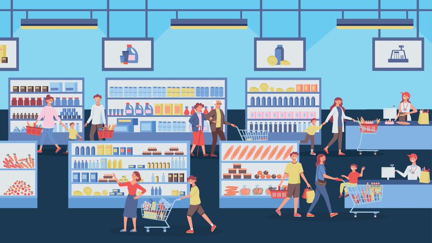 Family Supermarket Shopping Composition vector