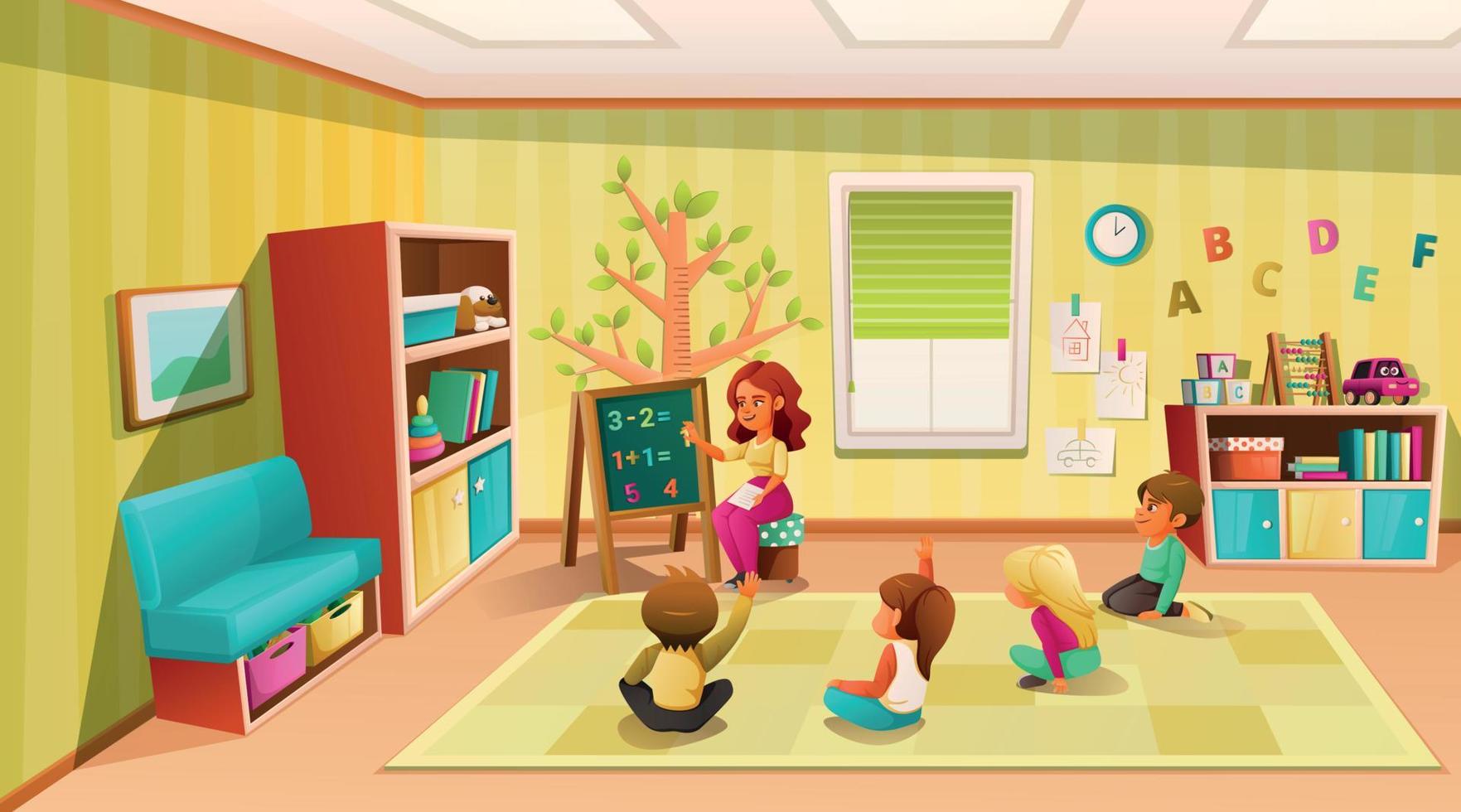 Teacher And Children Activity In Kindergarten Preschool Kids Cartoon Teacher And Children Activity In Kindergarten Preschool Kids Cartoon
