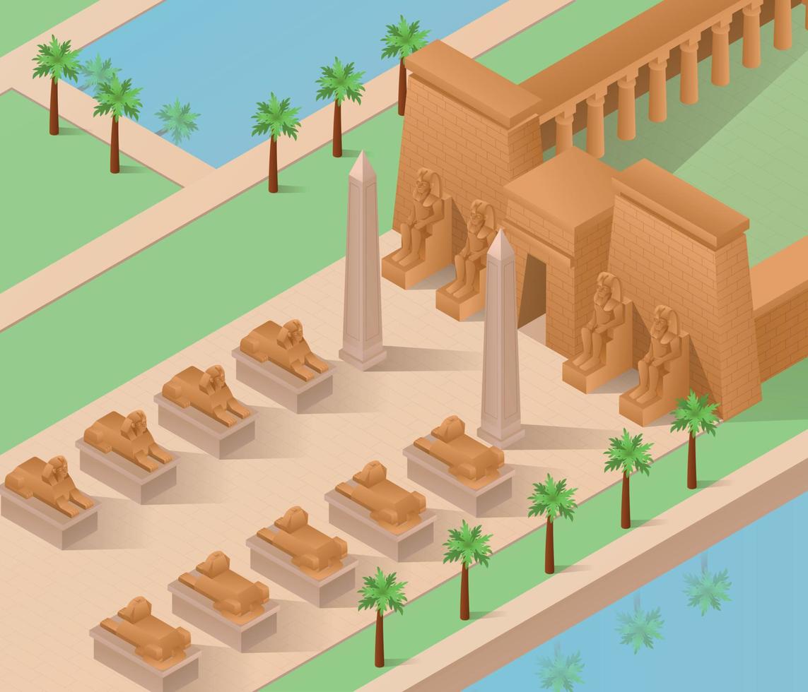 fondo isométrico de la arquitectura egipcia vector