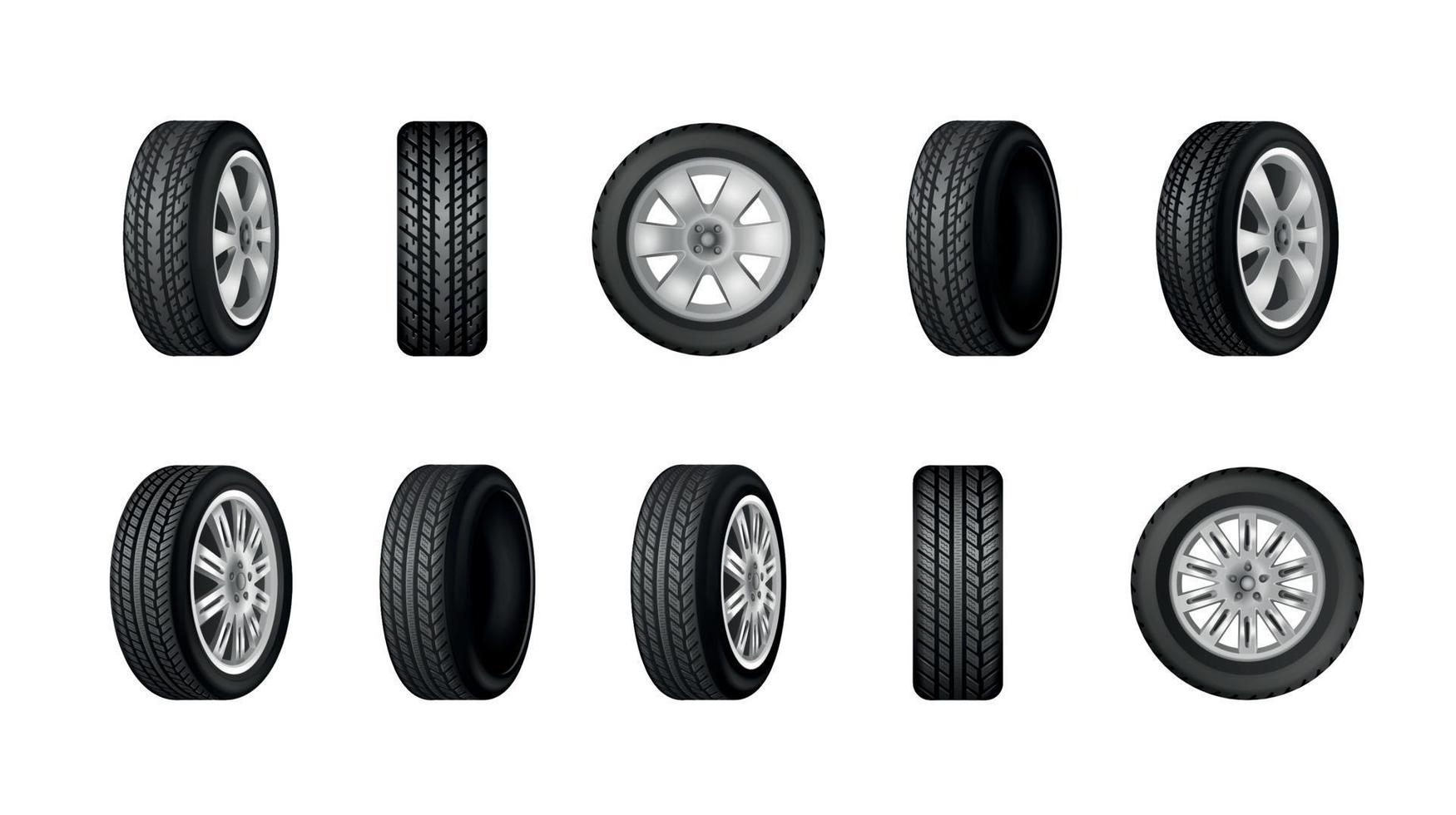 Tires Realistic Monochrome Set vector