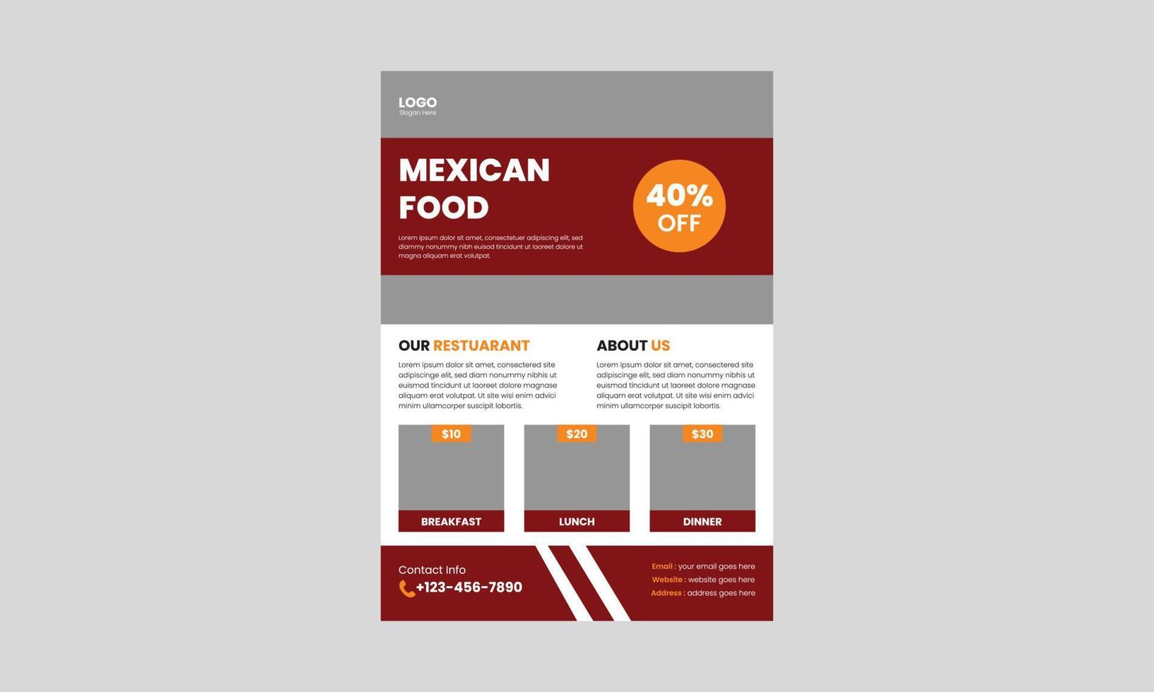 diseño de plantilla de volante de comida mexicana. delicioso volante de comida mexicana. diseño de folleto de cartel de menú de restaurante de comida mexicana, tamaño a4, folleto, portada, folleto, listo para imprimir vector