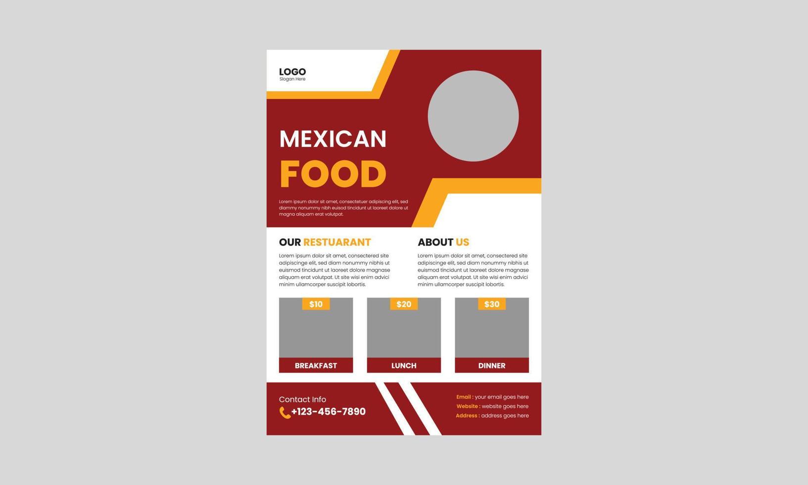 diseño de plantilla de volante de comida mexicana. delicioso volante de comida mexicana. diseño de folleto de cartel de menú de restaurante de comida mexicana, tamaño a4, folleto, portada, folleto, listo para imprimir vector