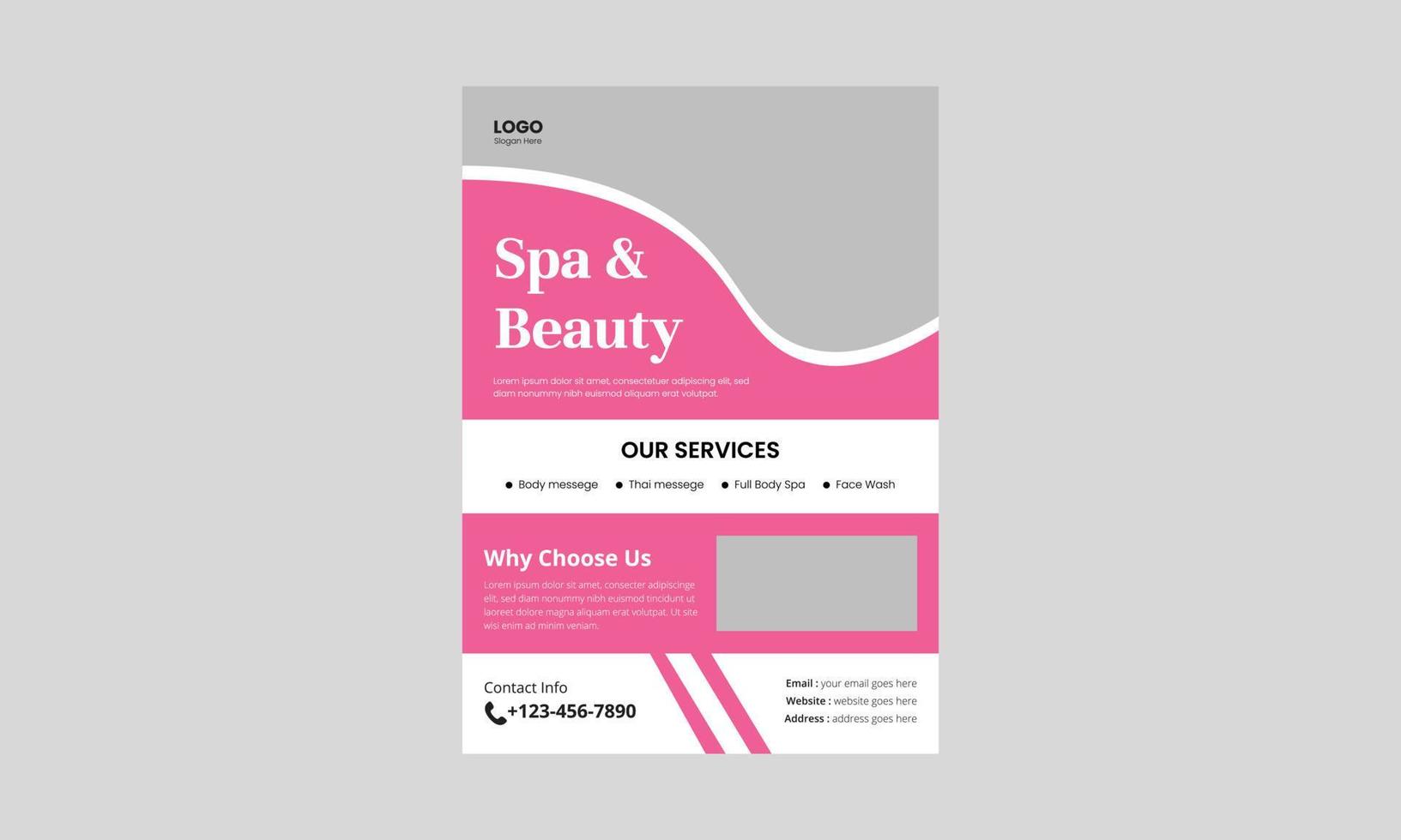 Spa, beauty, and massage flyer design template. Beauty spa hair salon print ready flyer template design. leaflet,  a4 size, flyer, cover, poster, brochure design vector