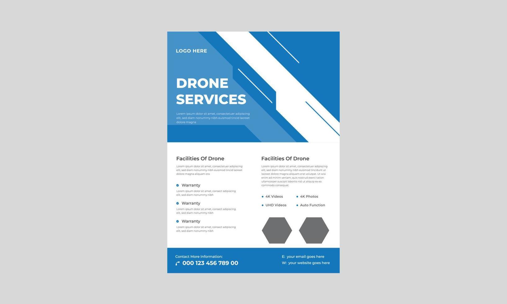 plantilla de volante de drones, volante de drones más avanzado, servicios de drones, volante de drones, volante de negocios de servicios de drones, volante de promoción de drones. vector