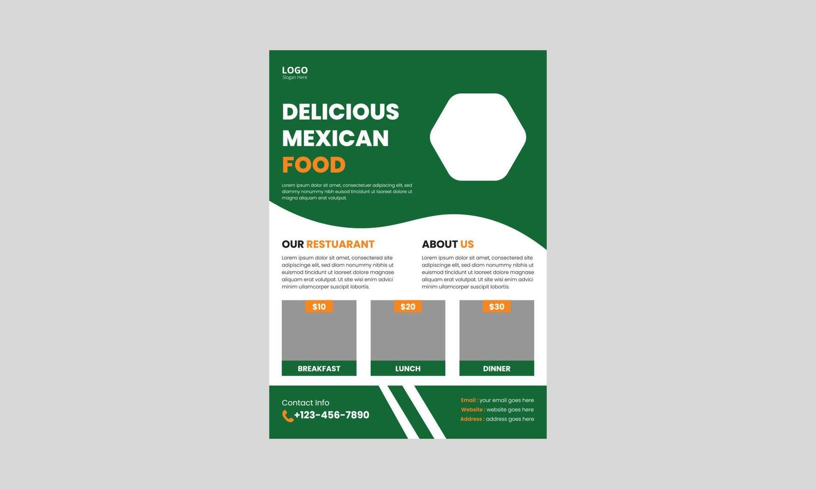 Mexican food flyer template design. Delicious Mexican food flyer. Mexican Food Restaurant menu poster leaflet design, a4 size, flyer, cover, brochure, print-ready vector