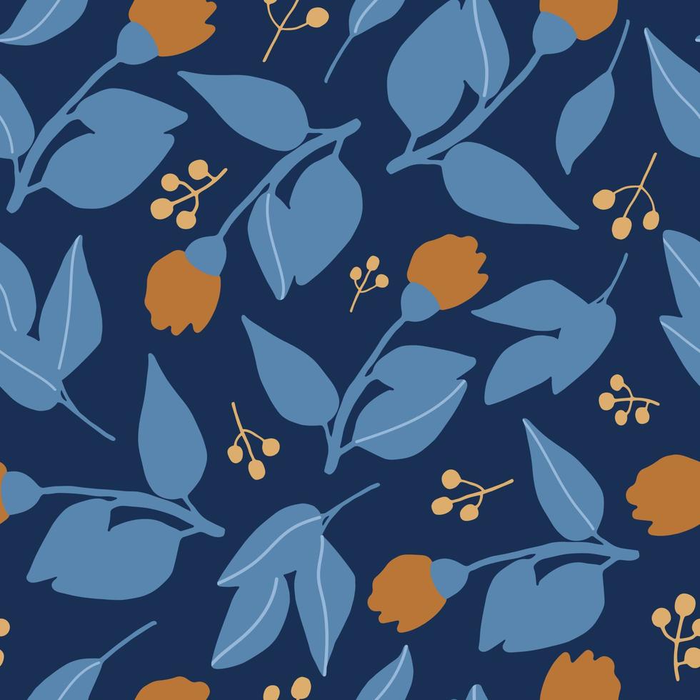 Orange and blue flowers pattern vector