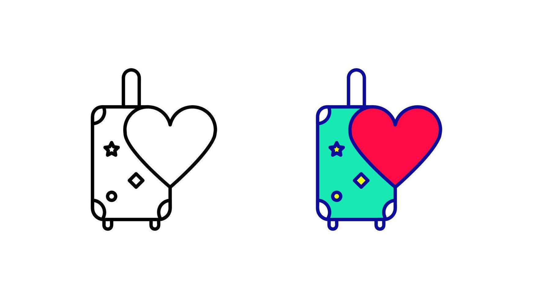 Modern heart suitcase icon set. Suitcase and honeymoon on vacation from modern wedding icons. Linear and colored icon ready template. Download the simple linear wedding suitcase. white background. vector