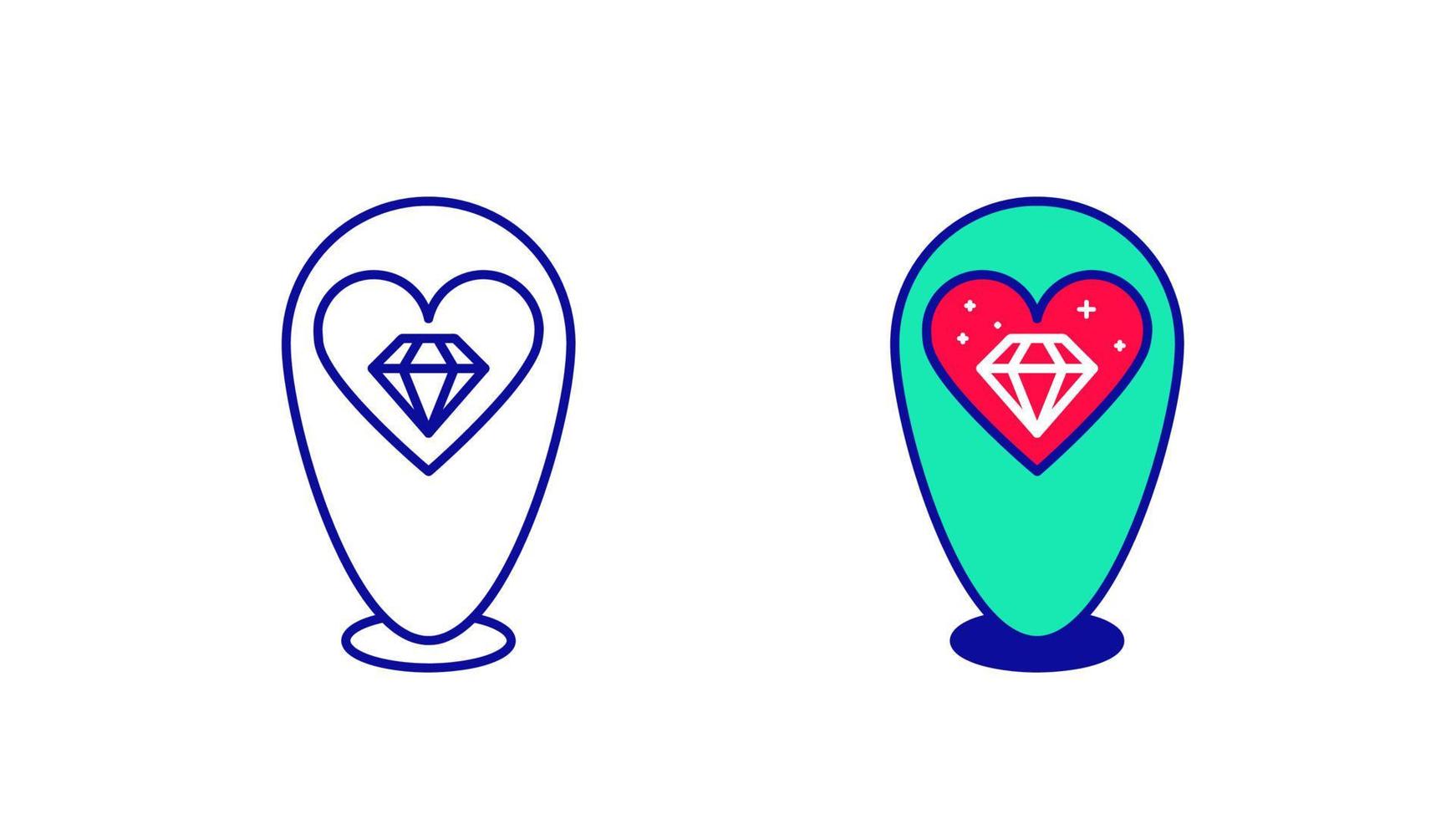 Heart and ring icon set in modern location. Location icon from modern wedding icons. Linear and red heart icon ready template. Download simple linear wedding gold vector. white background. vector