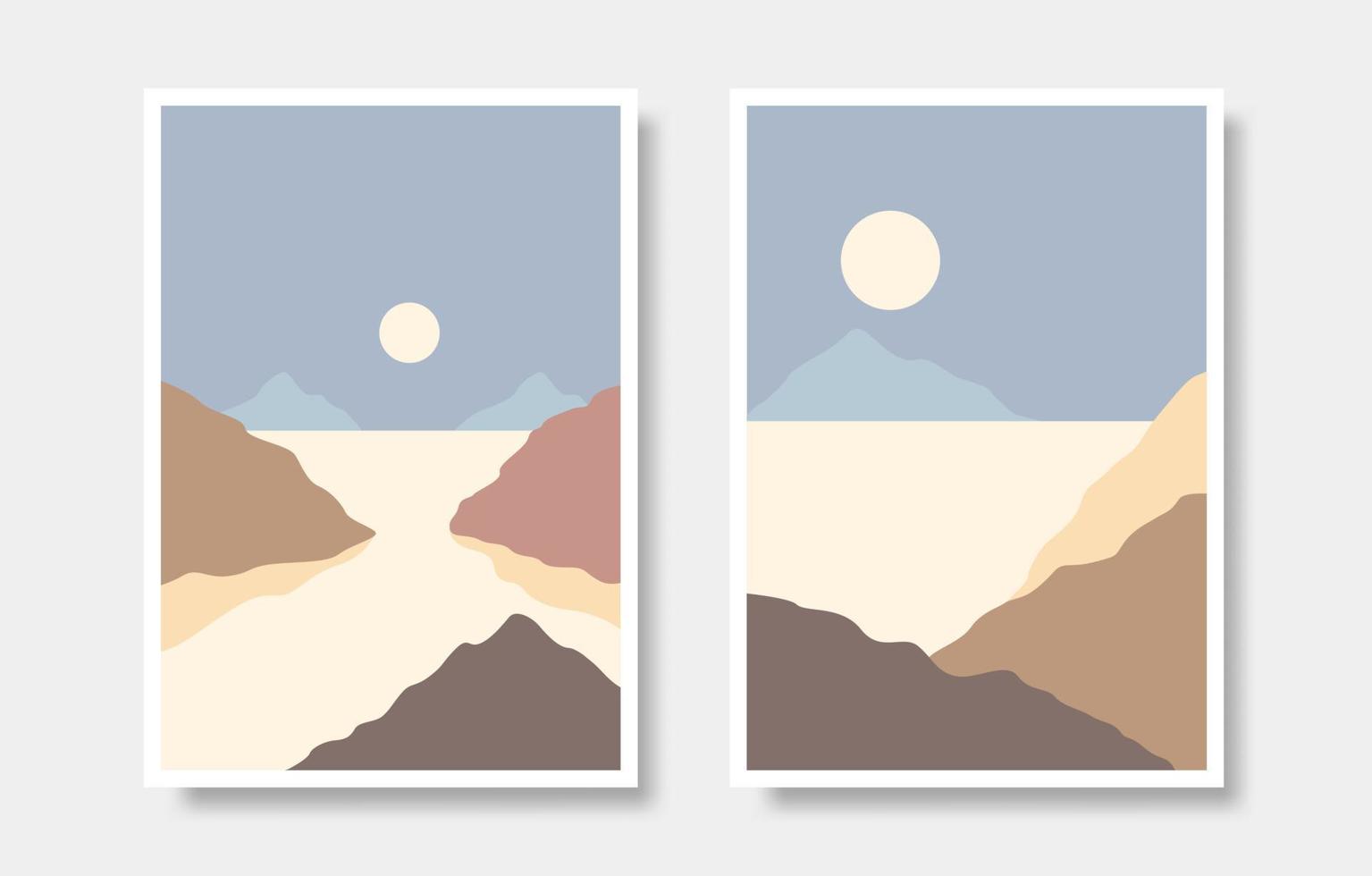 montaña de diseño plano moderno con colección de arte de pared de sol vector