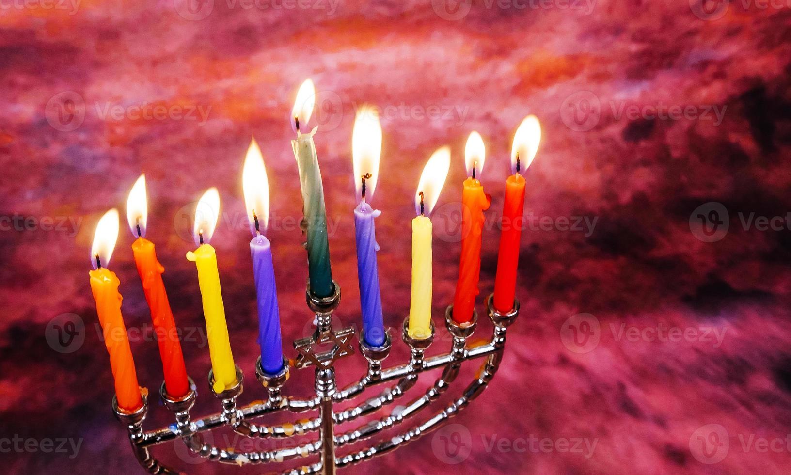 Image of jewish holiday Hanukkah background with menorah traditional photo