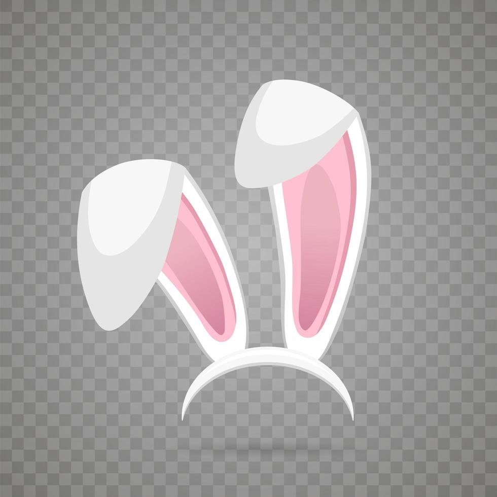 Easter bunny white ears isolated on transparent background. . Easter mask with bunny ears isolated vector