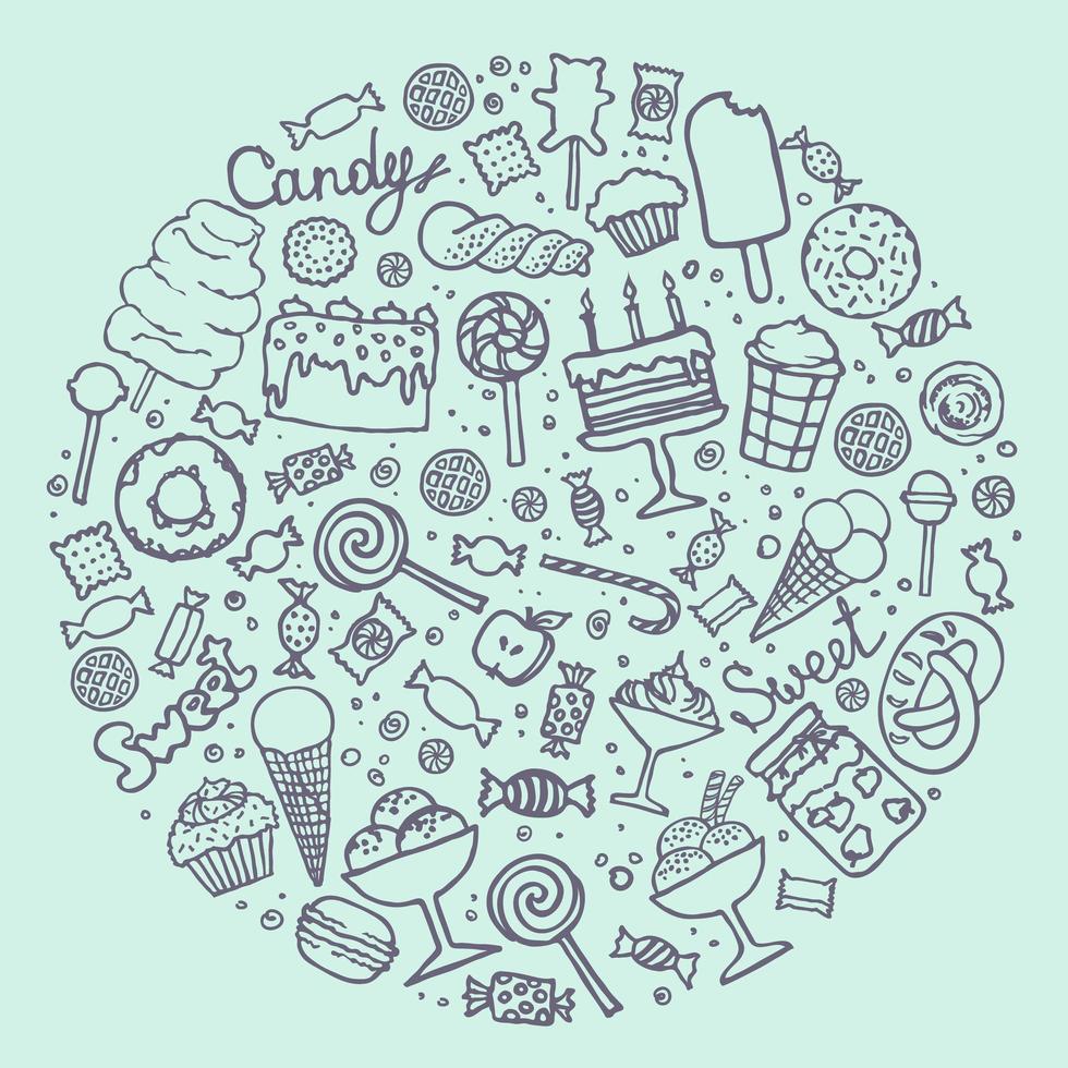 candy and sweet doodle set, vector illustration