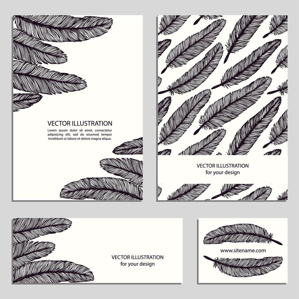 Hand drawn feathers set vector