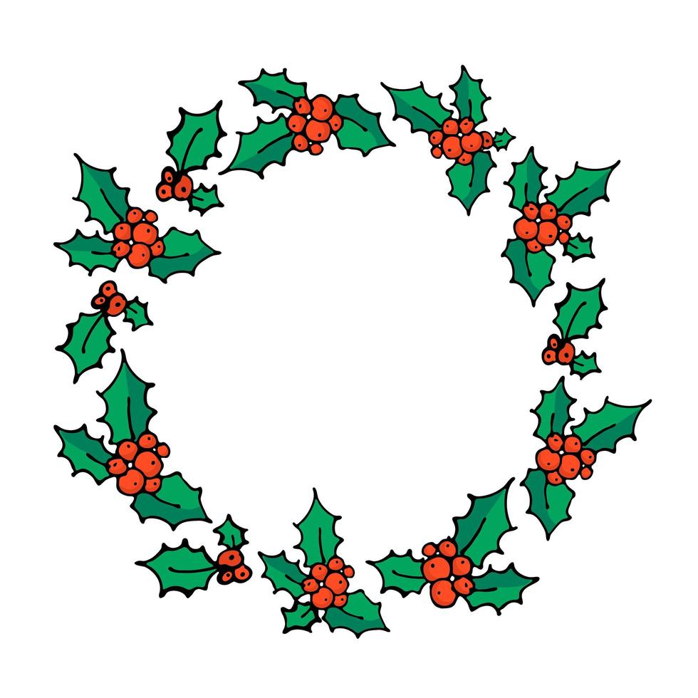 Christmas holly berry wreath doodle vector