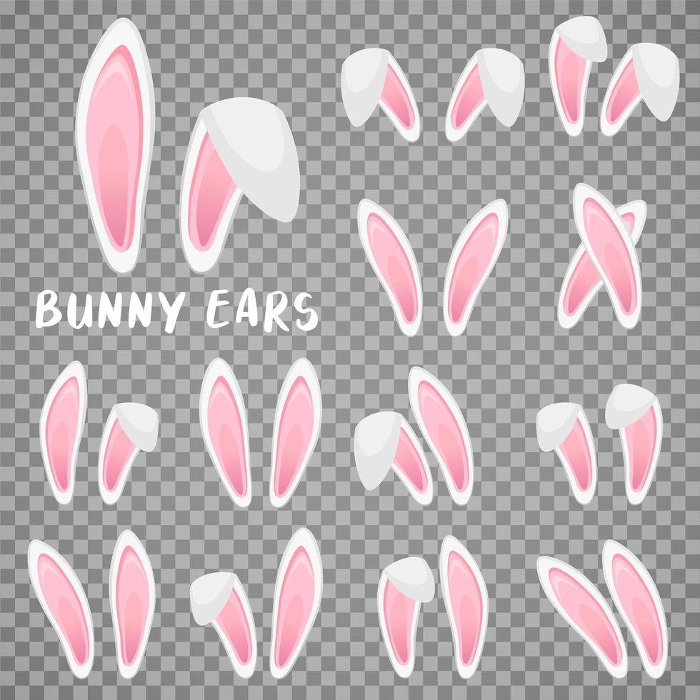 colección de orejas de conejo para pascua. conjunto de máscaras aisladas en blanco. ilustración vectorial vector